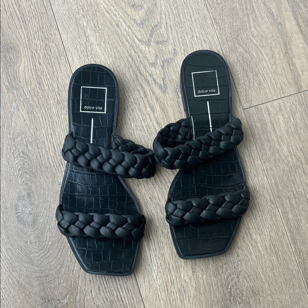 Dolce Vita Black Braided Double-Strap Slide Sandals